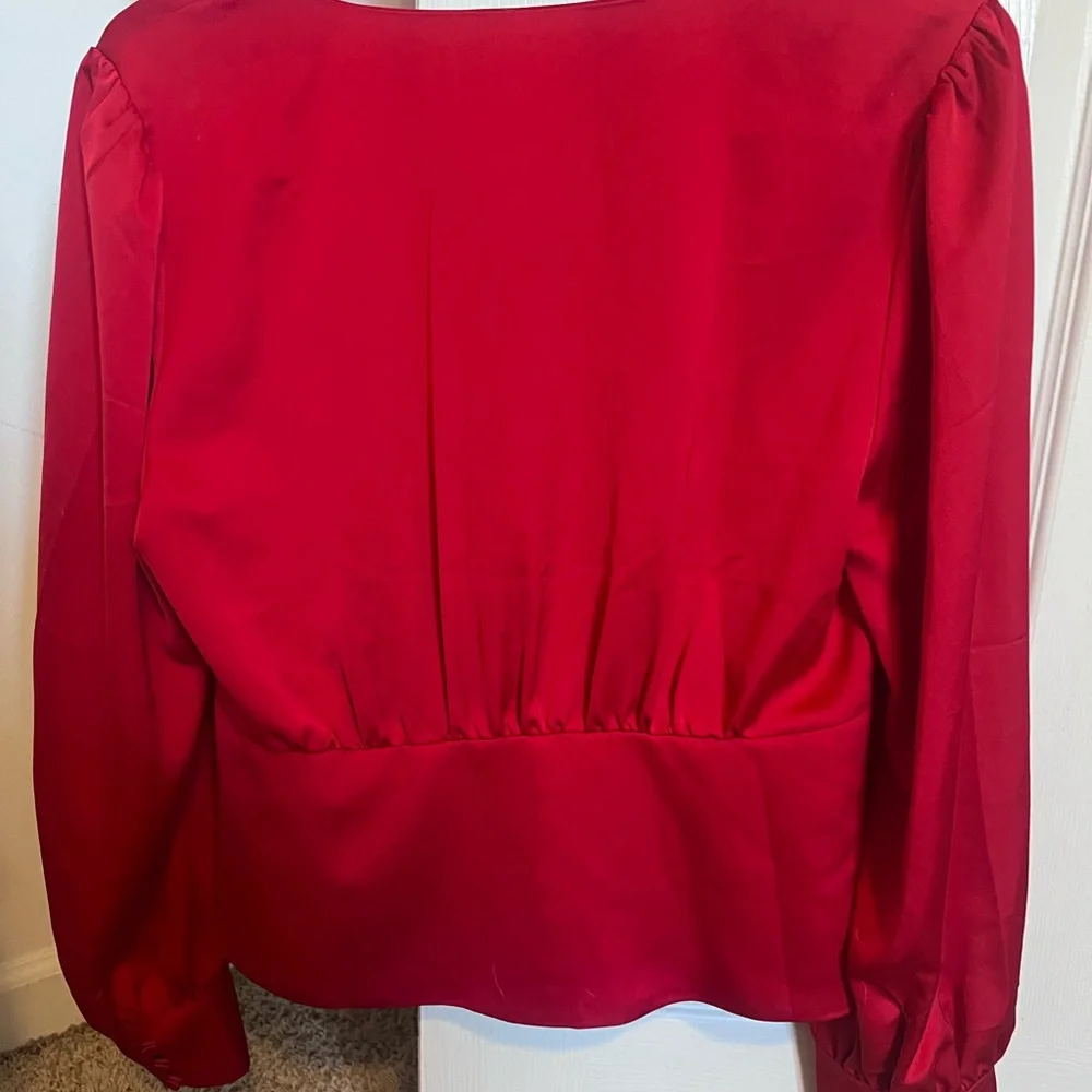 J. Crew Red Satin V-Neck Button Front Blouse